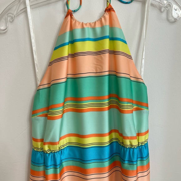 Ann Taylor Halter Maxi Dress Striped Multicolor Tie Back Womens Size 0 - Picture 9 of 16